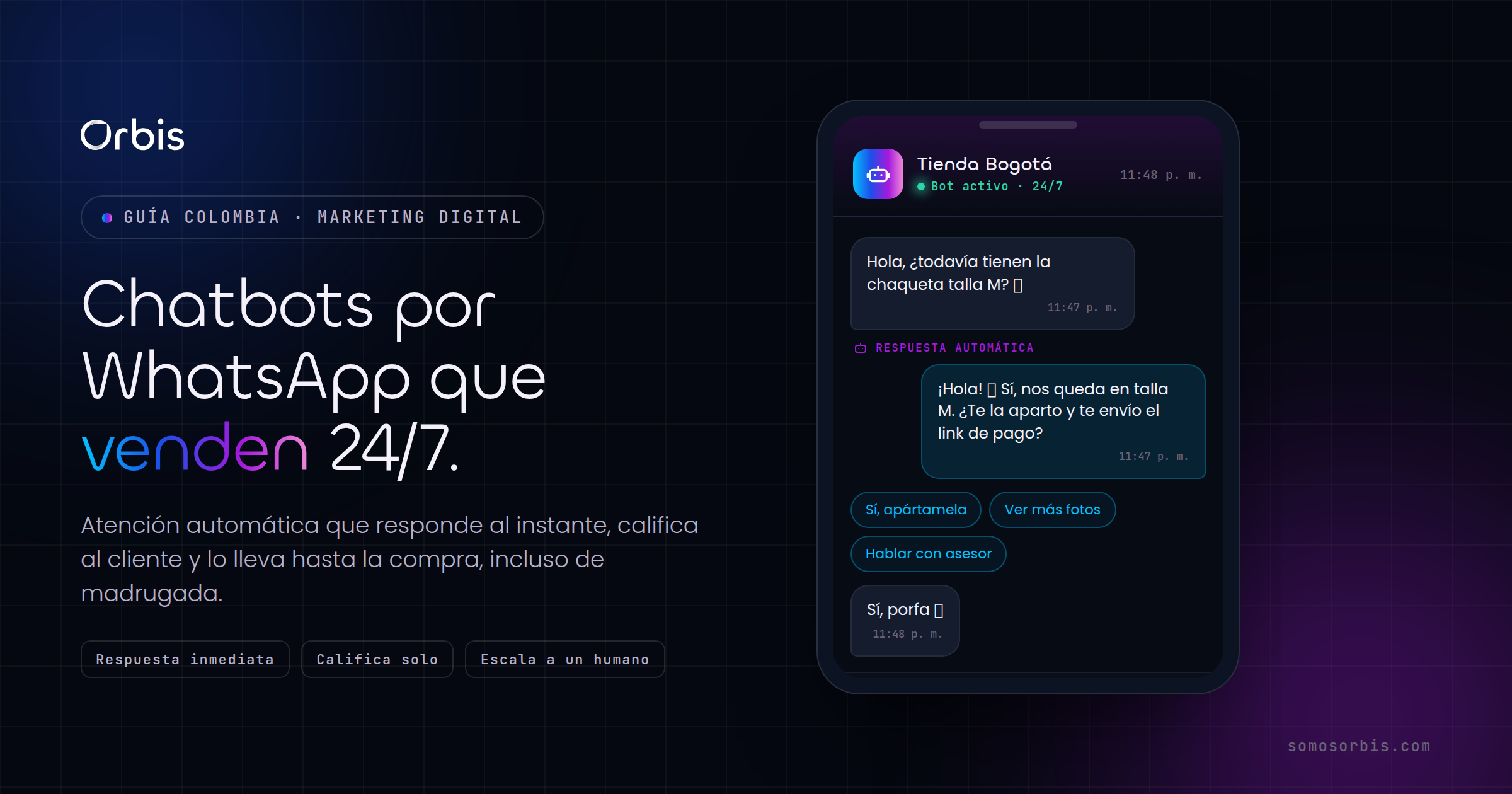Chatbots en Colombia: atención por WhatsApp 24/7 que vende