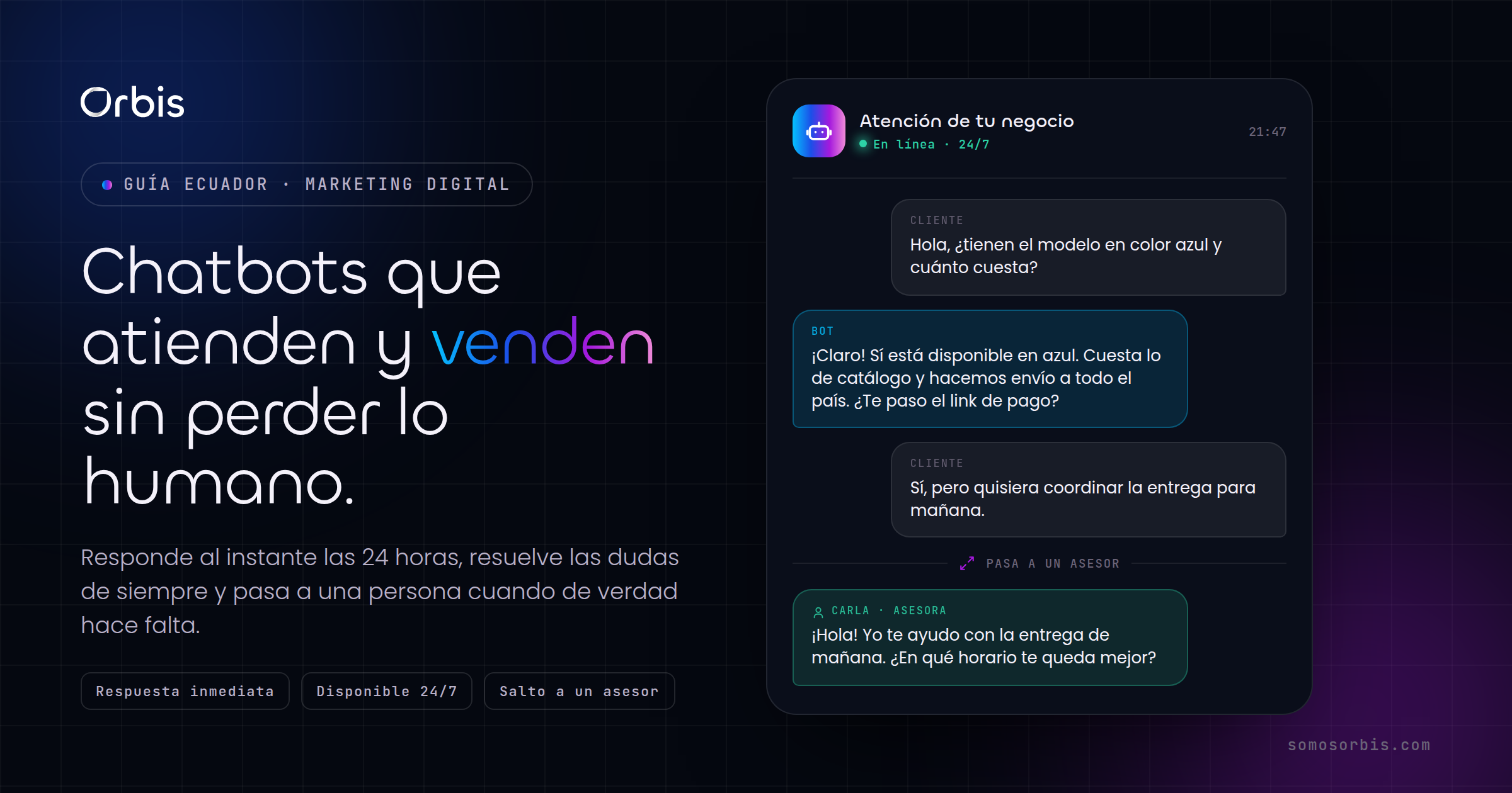 Chatbots para atención y ventas en Ecuador: responde 24/7 sin perder el toque humano
